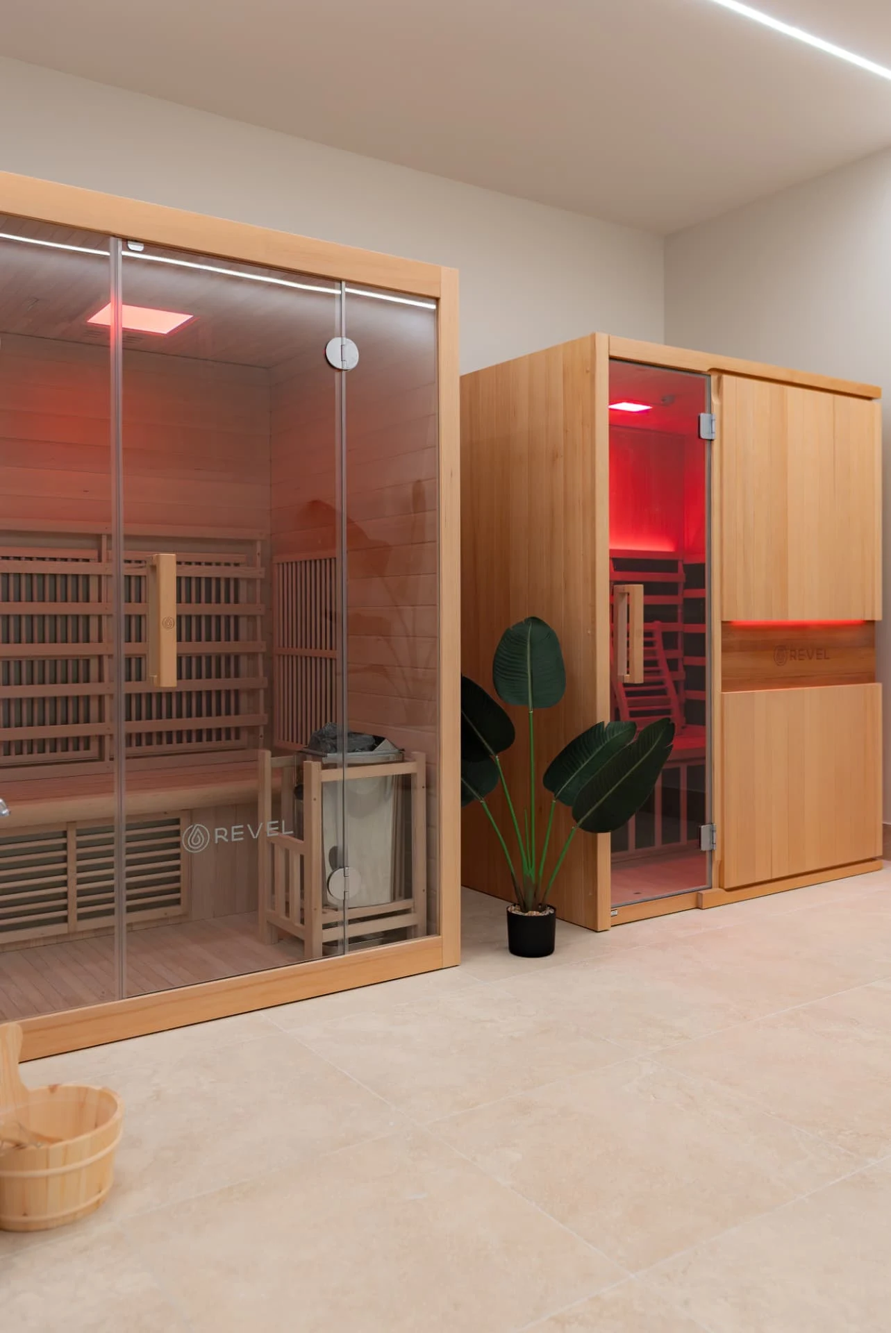 Zone Gym timber sauna cabins with tiled floors