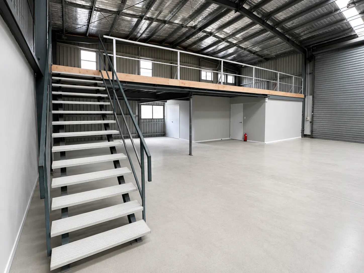 Mezzanine, stair and warehouse floor at 61 Harper Street